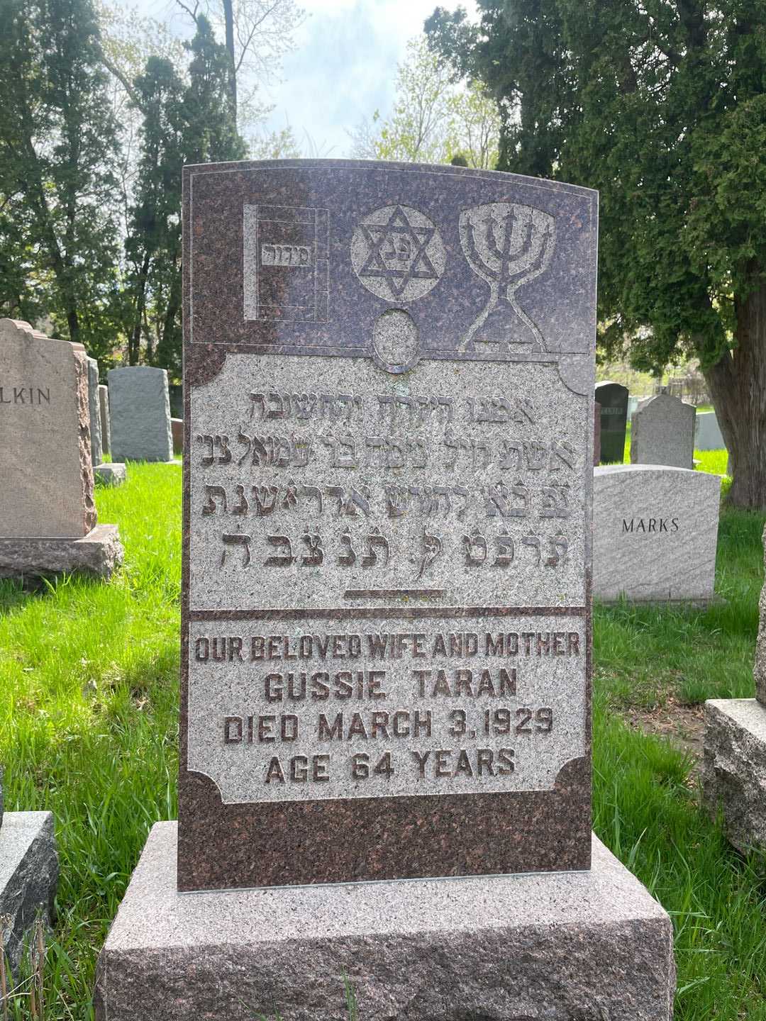 Gussie Taran's grave. Photo 1